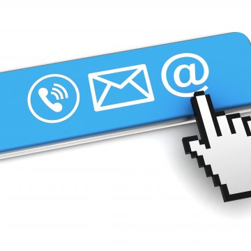 online fax service nextiva vfax hand pointing at @ sign call and mail signs